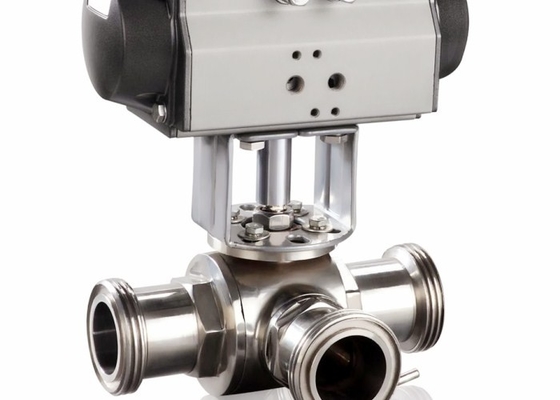 China 4&quot; Sanitary 3 Way Ball Valve , T - Port Tri - Clamp Pneumatic Ball Valve supplier