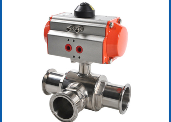 China 3 Way Sanitary Ball Valve , Pneumatic Actuated Ball Valve Welded Connection Type supplier